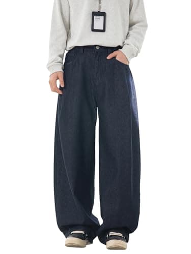 Men's Baggy Jeans Relaxed Fit Denim Pants Casual Wide Leg Loose Fit Streetwear Trousers Blue Small - Image 1