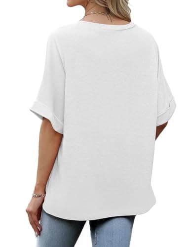 GKBK Womens Oversized T Shirts Crew Neck Short Sleeve Tops Spring Summer Business Dressy Casual Loose Fit Workout Work Basic Tee Blouse 2026 Beach Vacation Trendy Plus Size Clothes Outfit White L - Thumbnail 5