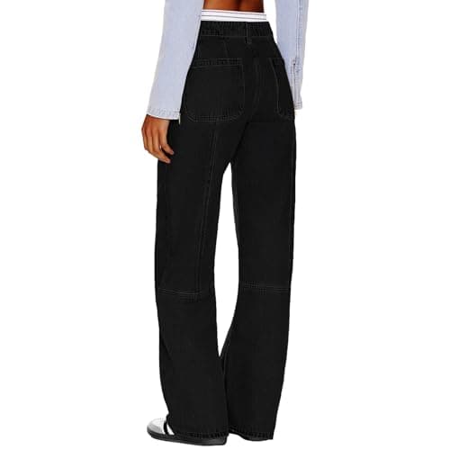 MARIASHA Pull On Women's Wide Leg Jeans High Waisted Stretchy Buttoned Denim Pants Jean Black 3XL - Thumbnail 6