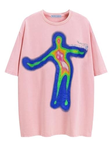 Aelfric Eden Mens Oversized T Shirts Tees Distorted Portrait Print Crew Neck Cotton Tops Streetwear Casual Shirt White - Image 1