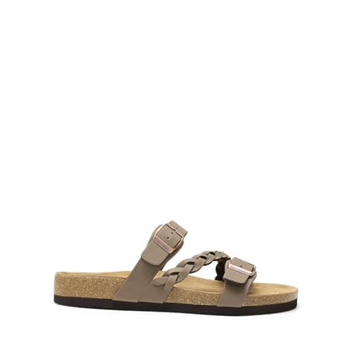 DREAM PAIRS Women's Slides Soft Cork Footbed Sandals Comfortable Walking Slip-on Flat Sandals Arch Support Adjustable Buckle Braided Straps Slippers,Size 9.5,Brown,DWUMSS2547 - Thumbnail 3