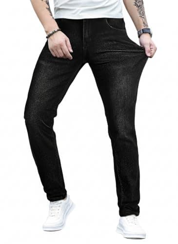 JMIERR Men's Classic Fit Stretch Tapered Leg Skinny Jeans, Leisure Comfort Flexible Relaxed Denim Pants for Men with 5 Pockets, 32W*30L, Black - Image 1