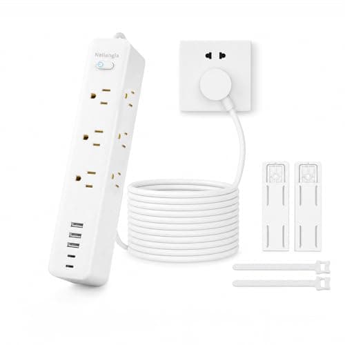 Surge Protector Power Strip with 9 Outlets and 5 USB Ports (2 USB C), Extension Cord with Multiple Outlets, Flat Plug Power Strip 10 Ft Long for Home Office Desktop (White, 10FT)