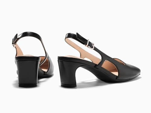 Coutgo Womens Slingback Chunky Low Heels Closed Square Toe Pumps Wedding Party Dress Shoes, Black PU, Size 9.5 - Thumbnail 6