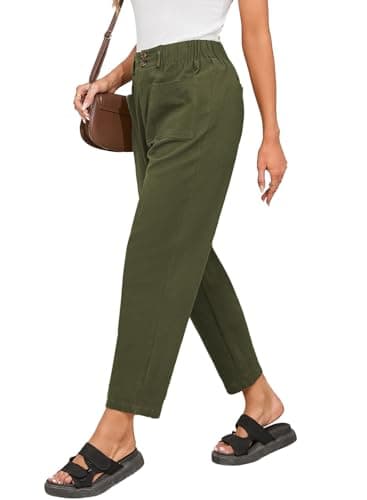 Dokotoo 2026 Linen Pants Women Business Work Capri Ankle Length High Waisted Linen Pants for Women Plus Size Summer Outfits Cotton Lightweight Cargo Trouser with Pockets Solid Slacks Palazzo Green S - Image 1