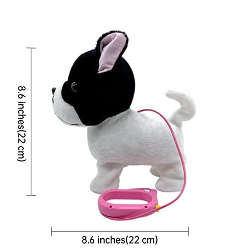 YH YUHUNG Walking French Bulldog Toy with Leash, Black & White Frenchie Puppy Robot, Electronic Barking & Wagging Plush Dog, Interactive Pet Gift for Kids 3+ (French Bulldog) - Thumbnail 2
