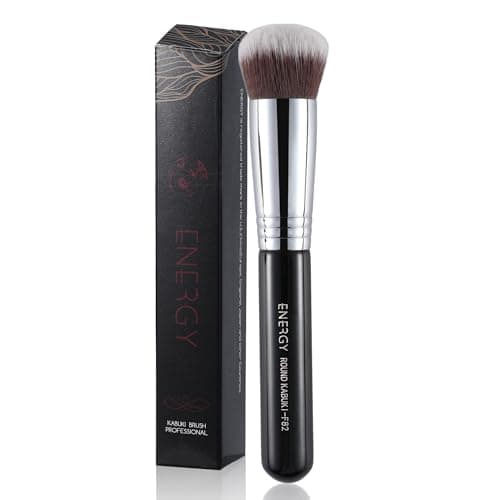 Round Kabuki Foundation Brush - Dense Synthetic Makeup Brush for Liquid, Cream & Powder, Professional Buffing & Blending Tool, All-in-One Face Makeup Tool, Vegan Beauty Gift