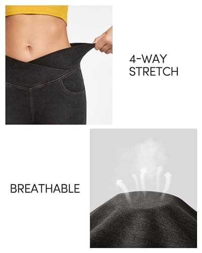 IUGA Black Jeans for Women High Waist Stretchy Flare Bell Bottom Jeans Pull On Wide Leg Jean Woman Flare Leggings Pants(Denim Black, XX-Large) - Thumbnail 5