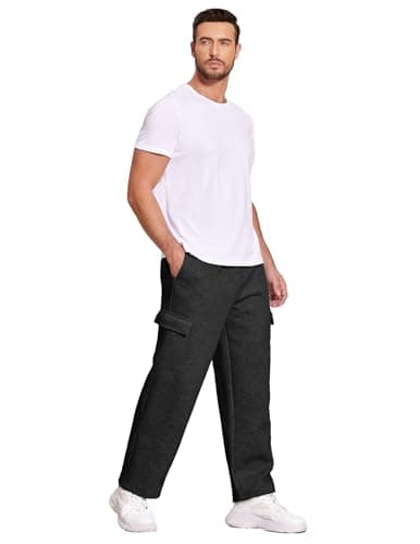 Deyeek Men's Black Fleece Cargo Sweatpants with Pockets Open Bottom Sweat Pants for Mens Winter Thick Loose Fit Lounge Pants - Thumbnail 6