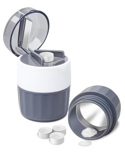 Pill Crusher and Pill Cutter - Cotatoc 3-in-1 Pill Crusher Fine Powder with Stainless Steel Grinding Head, Tablet Grinder with Storage for Tablets, Pill Cutter Splitter for Small and Tiny Pills (Gray)