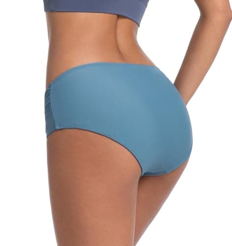 COCOPEAR Mid Rise Bathing Suit Bottoms for Women Ruched Tummy Control Swim Bottoms Full Coverage Bikini Bottoms for Women Cornflower Blue L - Thumbnail 6