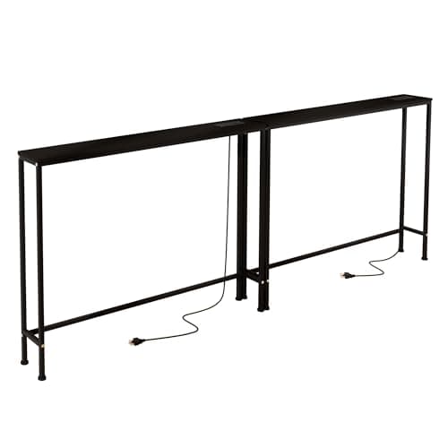 Azaeahom 78" Narrow Console Table,Sofa Table with Charging Station, Narrow Long Entryway Table，Behind Couch Table,for Living Room, Hallway, Foyer(Set of 2,Black)