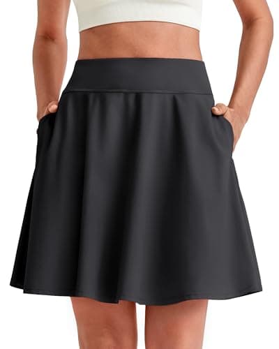 G4Free Athletic Skirts Casual Summer Knee Length Golf Skorts with Pockets Soft Lightweight Running Workout Tennis Skirt Built-in Shorts(Black,L) - Thumbnail 2