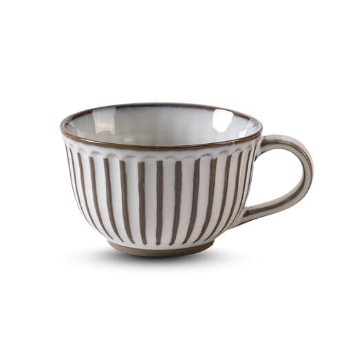12 oz Ceramic Coffee Mug, Vintage Style Coffee Cup 350ml Rustic Ribbed Coffee Cup with Handle, Stoneware Mug for Tea, Coffee, Soup, Microwave & Dishwasher Safe, Large Latte Mug for Home Office, 1 Pack - Image 1