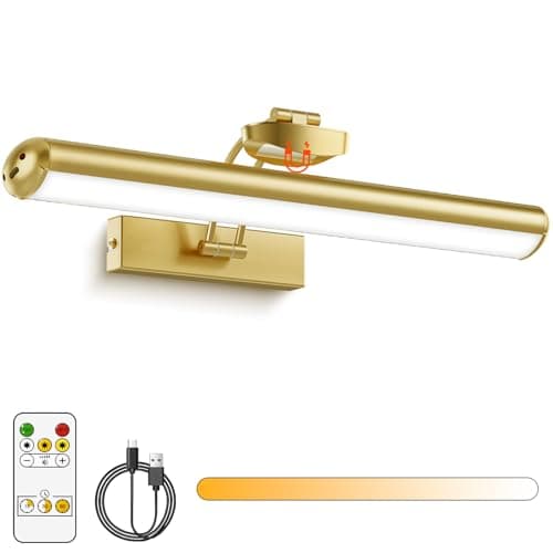 Picture Light for Wall with Remote, Wireless Battery Operated Wall Lights with 3 Colors Dimmable & Timer, 12.6" Rechargeable Metal Wall Sconce for Living Room, Artwork Gallery Display, Gold 1Pack - Image 1