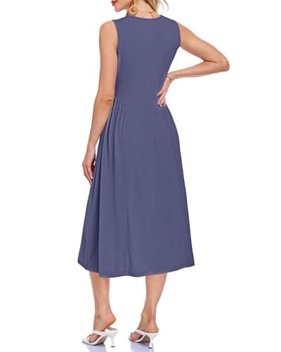 MISFAY Women's Summer Maxi Dress 2026 A-Line Pleated Flowy Long Dress Sleeveless Casual Beach Sundress with Pockets (Purple Gray,2XL) - Thumbnail 4