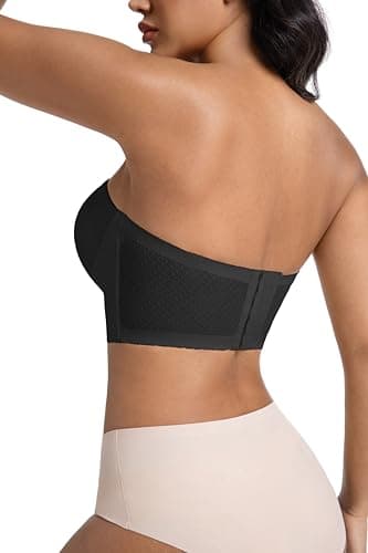 ONLYSTORY Womens Front Closure Strapless Non-Slip Padded Bandeau Bra Tube Top Invisible Wireless Bralette Black - Thumbnail 5