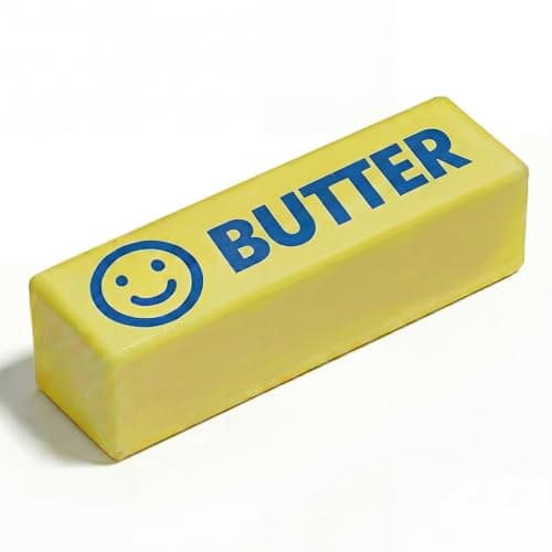 Dreamplay Butter Squishy Slow Rising Squeeze Toy, Soft PU Sensory Fidget Toys for Kids and Adults, Realistic Food Shaped Desk Decor and Party Favors (Butter-Smile) - Image 1