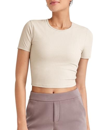 G4Free Athletic Tops for Women Soft Wicking Basic Short Sleeve Tshirts Stretch Comfy Casual Slim Fit Running Activewear Shirts(Light Khaki,L) - Image 1
