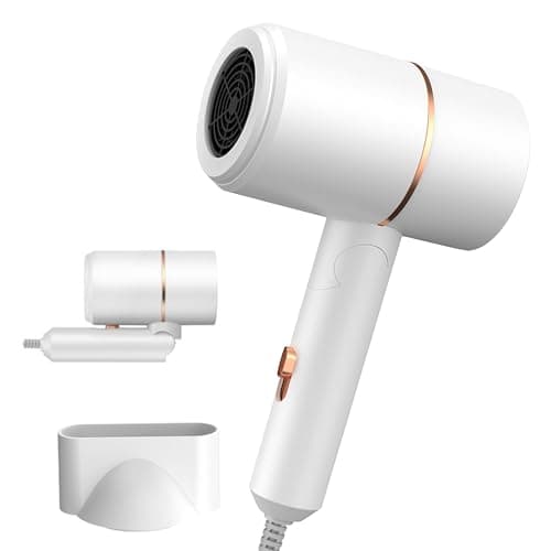 YOZTRS Foldable Ionic Hair Dryer with Diffuser, 800W Fast Drying Blow Dryer, 38000 RPM, Lightweight, Pink Blue, for Home & Travel (White)