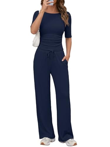 Casly Lamiit Womens Lounge Set Two Piece Workout Sets Summer Sets Yoga Travel Airport Outfits Fitness Matching Sets Clothing 2026 Navy Blue M - Image 1