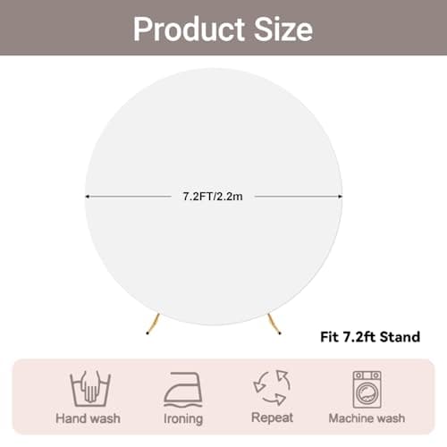 Quandjk 7.2 FT White Round Backdrop Cover, Double-Sided Circle Fabric Photo Background with Zipper for Photography Party Birthday Wedding Baby Shower Home Decorations (Elastic) - Thumbnail 5