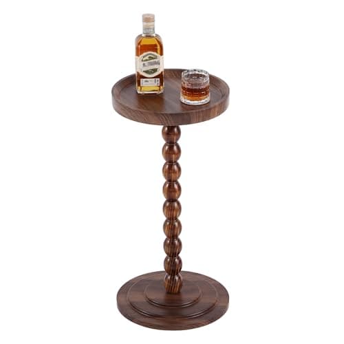 TRUNYAQI Small Drink Table, Round Drink Side Tables for Small Spaces, Wood Martini Table for Bedside and Sofa Couch, Pedestal Cocktail Coffee End Table for Living Room, Bedroom, Corners (Walnut) - Image 1