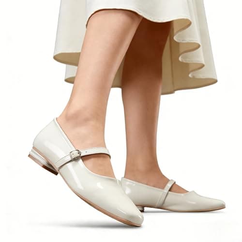 StillFancxy Women's Mary Jane Flats Closed Round Toe Ballet Flat Dressy Comfortable Slip on Shoes White Patent - Thumbnail 4