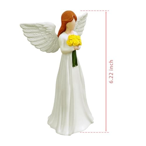 AURIFEROUS Guardian Angel, Angel Figurine Memorial Gift for Women, Sympathy & Mothers Day Birthday Valentines Home Decor Sculpture, Hand-Painted Flower-Holding Angel Decor - Thumbnail 6