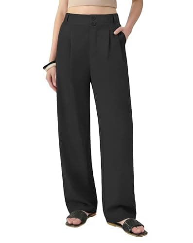 SEAJOJO Womens Wide Leg Casual Pants High Waisted Business Pleated Trousers with Pockets Work Palazzo Dressy Slacks Black - Image 1