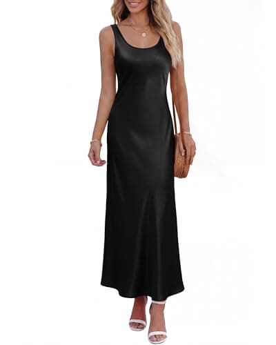 BTFBM Satin Dress Sleeveless Scoop Neck Summer Dresses for Women Elegant 2026 Loose Party Sundresses Fashion Clothing(Black, Large) - Image 1