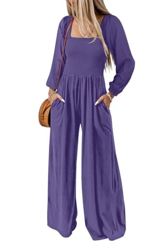 Dokotoo Womens Oversized Purple Rose Jumpsuits for Women Overalls Loose Casual Wide Leg One Piece Long Sleeve Solid Jumpsuit Long Pant Rompers with Pockets X-Small - Image 1