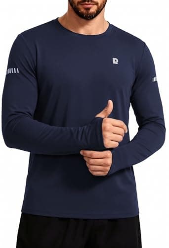 DAXIANG Men's UPF 50+ Sun Protection Long Sleeve Rash Guard UV Hiking Running Athletic Fishing Quick Dry Lightweight T-Shirt M Navy Blue - Image 1