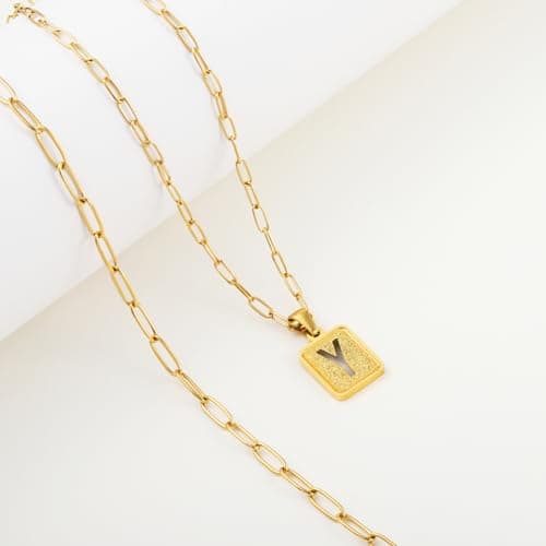LETFLY Initial Gold Necklaces for Women, 18K Gold Plated Letter Layering Necklace Square Shaped Pendant with Adjustable Paperclip Chain for Womens Jewelry Gifts Alphabets Y - Thumbnail 5