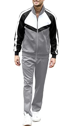 Sun Lorence Sportswear for Men 2 Pieces with Zipper Jackets Outdoor Sports Tracksuits Set Grey XX-Large - Image 1