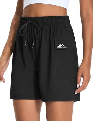 EZRUN Women's 5" Hiking Shorts Lightweight Quick Dry Athletic Shorts with Pockets Casual Golf Summer Cool Water Resistant (Black,XXL) - Image 1