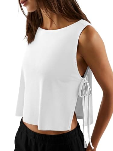 LASLULU Women's White Loose Sleeveless Workout Tank Tops Side Tie Sports Gym Running Yoga Exercise Pilates Top Athletic Shirts Tank Tops for Women (White, Small) - Image 1