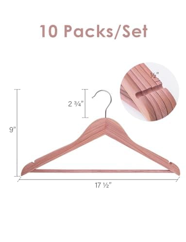 StorageWorks Cedar Wood Clothes Hanger 10 Pack, Wooden Coat Hangers for Shirts, Jackets, Pants, Suits, Sweaters - Thumbnail 2