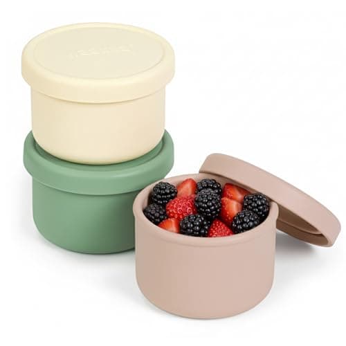 haakaa Mini Round Silicone Baby Food Containers with Lids, BPA-Free Leakproof Stackable Snack Cups, Microwave & Dishwasher Safe, 3-Pack, 5oz