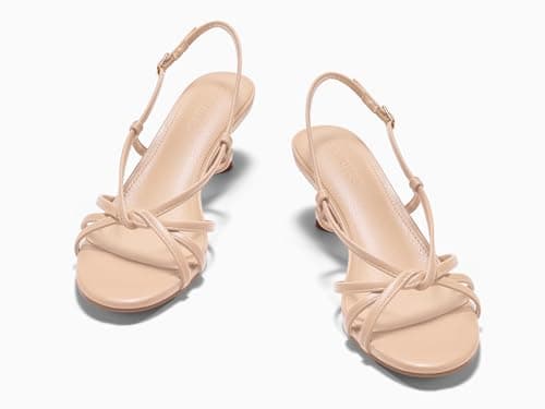 Coutgo Womens Strappy Sandals Slingback Kitten Low Heels Open Toe Buckle Strap Summer Party Dress Shoes, Light Khaki, Size 11 - Thumbnail 5