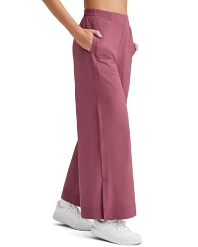 G4Free Work Pants Women High Waist Wide Leg Slack Quick Dry Brethable Cropped Dress Pants Travel Lounge(Dark Burgundy,S,25") - Image 1