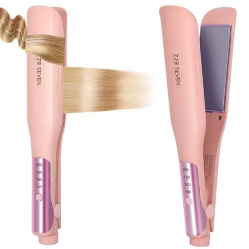 ZZR SEVEN Hair Straightener, 1.25” Flat Iron and Curler 2 in 1, Ceramic Coating, Quick Heat Up, 4 Temp. Options, for All Hair Type, Less Frizz, Shinier and Smoother, Dual Voltage for Travel (Pink) - Image 1