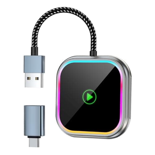 Wireless Carplay Adapter for iPhone with Audio Reactive Lighting, 2025 Upgraded for Apple Carplay Dongle USB and Type C Port, Plug & Play, Auto Connect,Convert Wired to Wireless,Grey