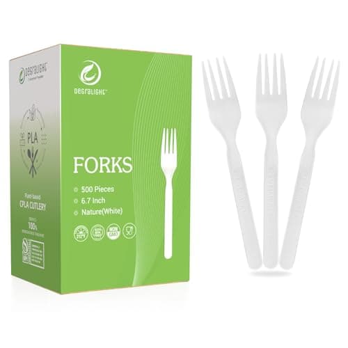 Heavy weight Compostable Froks [500Pcs] Heavy Duty Forks Disposable Utensils, BPA-Free, Heat Resistant, Eco Friendly Disposable Forks Bulk, No Plastic Disposable Cutlery for Party, Office & Picnic - Image 1