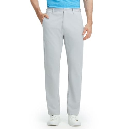 M MAELREG Mens Golf Pants Knit Stretch Water-Resistant Dress Pants Business Casual Work Comfy Trousers with Pockets Light Grey - Image 1