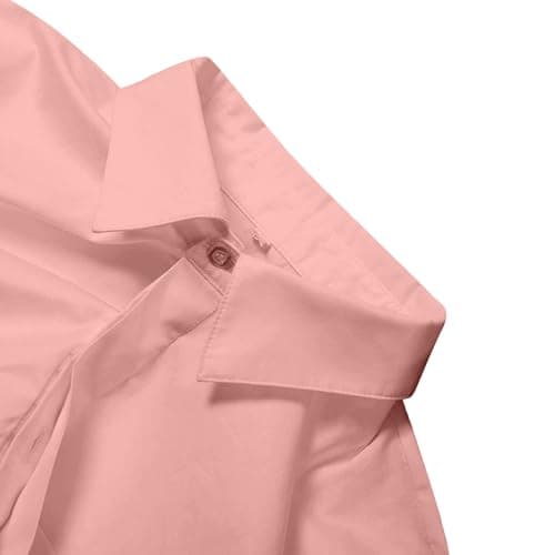 Asymmetrical Button Up Tops for Women Casual Long Sleeve Collared Shirts Top Pink XL - Thumbnail 5