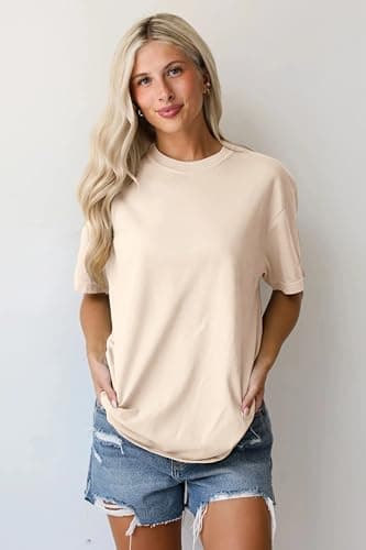 MAPICK 4 Pack Oversized Tshirts for Women Crew Neck Loose Fit Summer Baggy Tops Workout Tees Plus Size Clothes(1 Mushroom 1 Light Grey 1 Apricot 1 Black,3X-Large) - Thumbnail 4