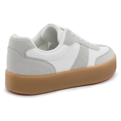 Rihero White Platform Sneakers for Women Comfortable Tennis Walking Shoes Non-Slip Fashion Casual Sneakers Size 7.5 - Thumbnail 4