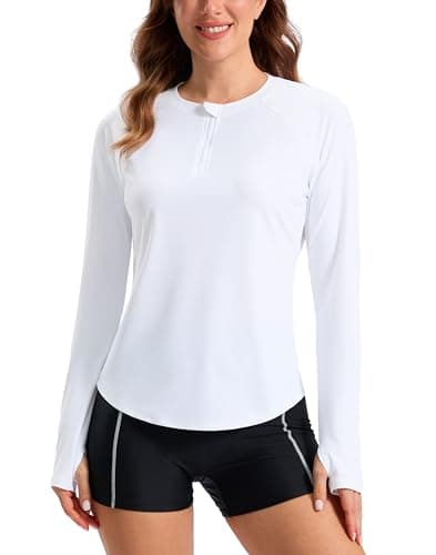 Viodia Womens Swim Shirt UPF50+ Rash Guard Long Sleeve Swimsuit Top Sun Protection Shirts Bathing Suit with Zipper White 2XL - Image 1