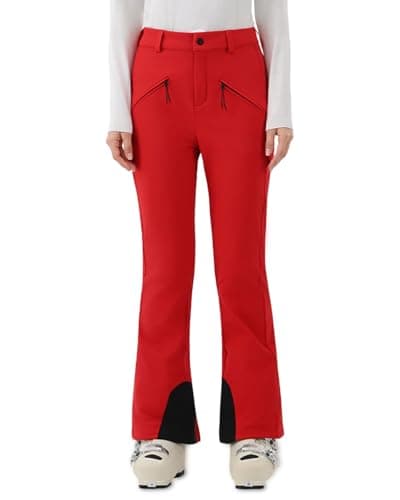 HIGH EXPERIENCE Womens Ski Pants Slim Fit Snow Fleece Lined Snowboard Soft Shell Fitted Insulated Waterproof Windproof Warm (Red, Medium) - Image 1
